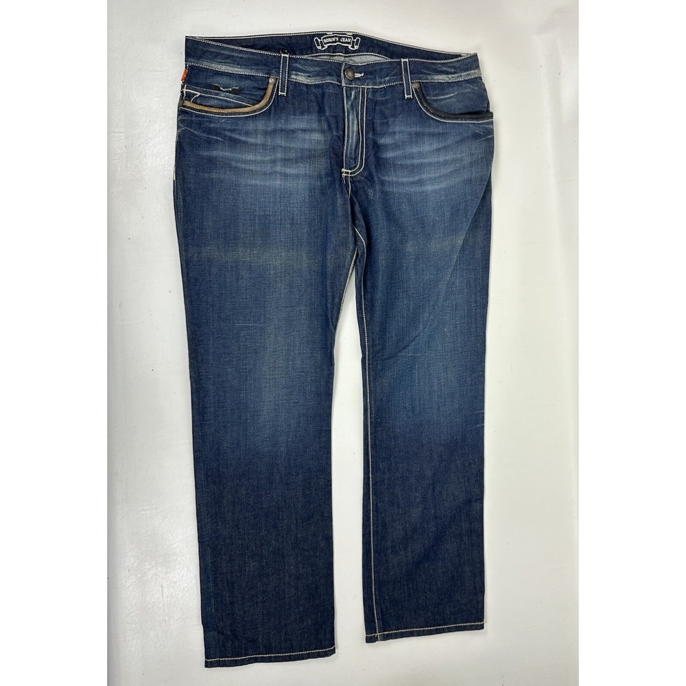 Robin's Jeans Men's Flap Studded Black Leather Pockets Embroidered Size 40x31